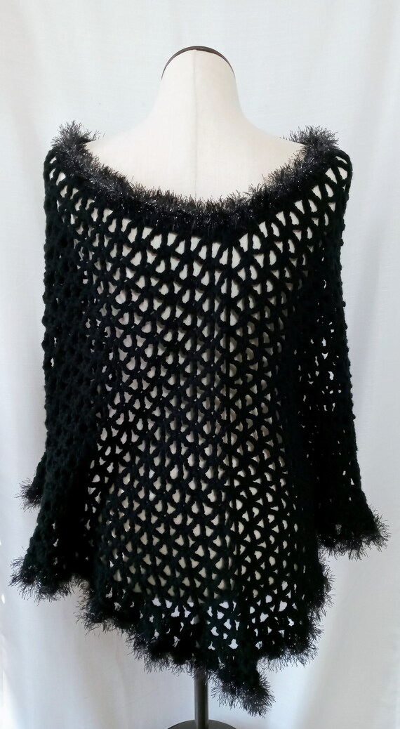 Vintage black shawl with metallic trim - image 10