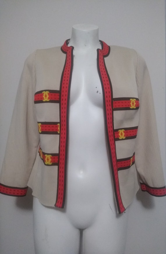 Vintage tan and red cardigan