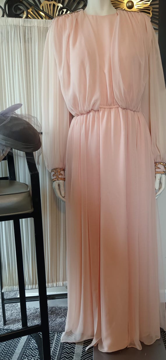 Vintage peach chiffon double breasted gown - image 2