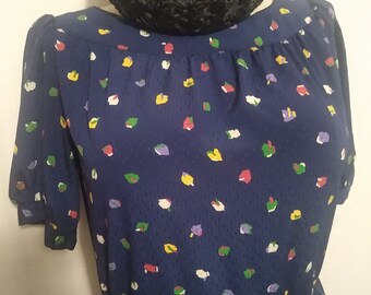 Vintage navy dress with multi color print