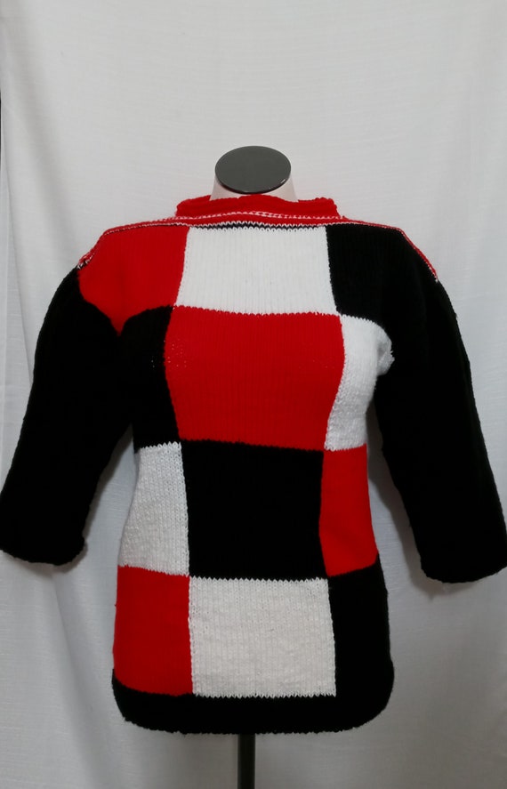 Vintage black, red and white color block sweater - image 4