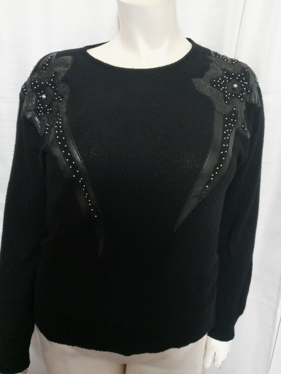 Black Cocoon Sweater with Appliqués