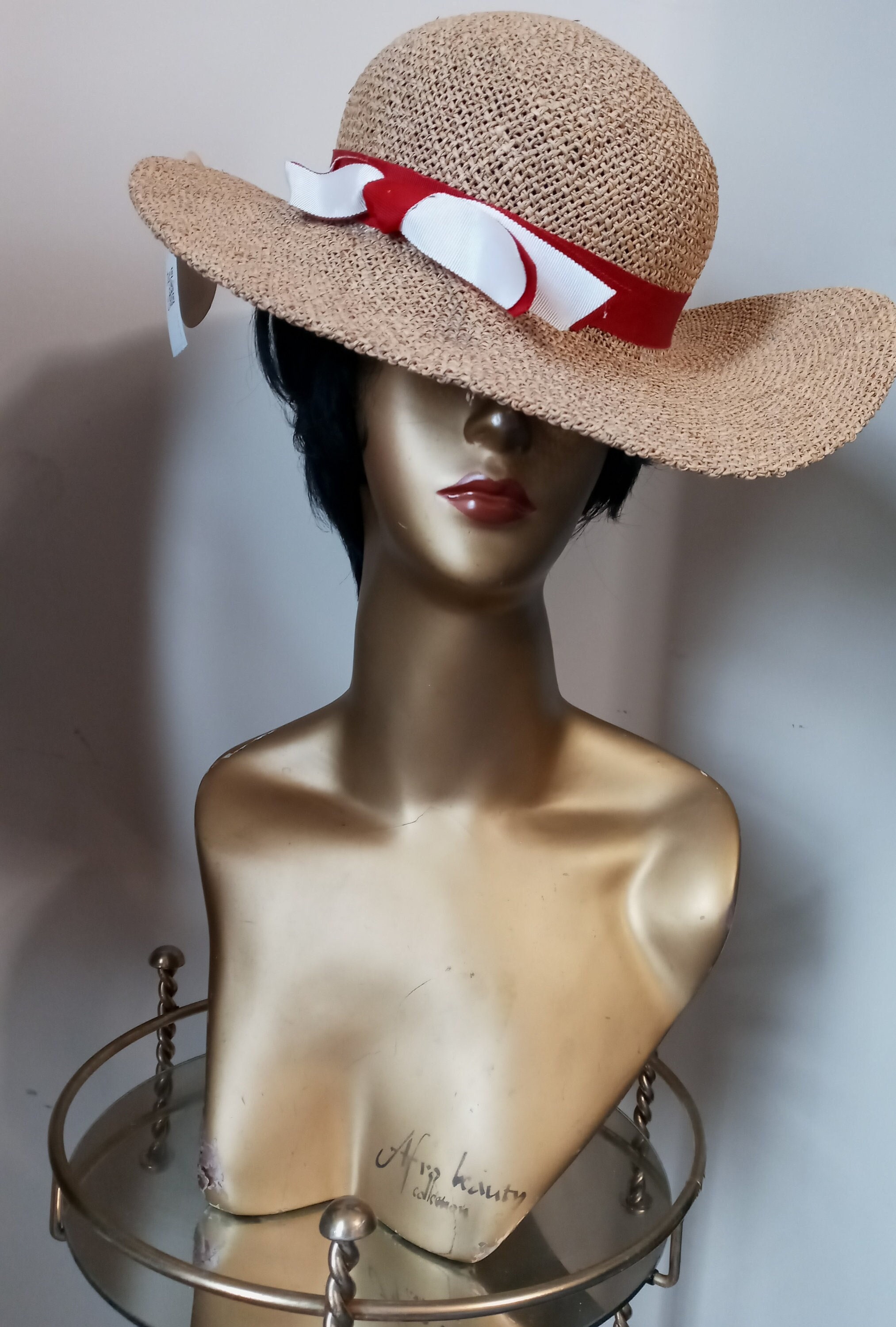 Vintage Tan Straw Hat With Ribbon - Etsy display picture 3