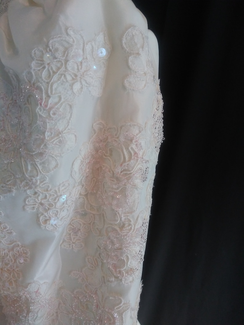 Vintage White Wedding Gown With Pink Beads Etsy