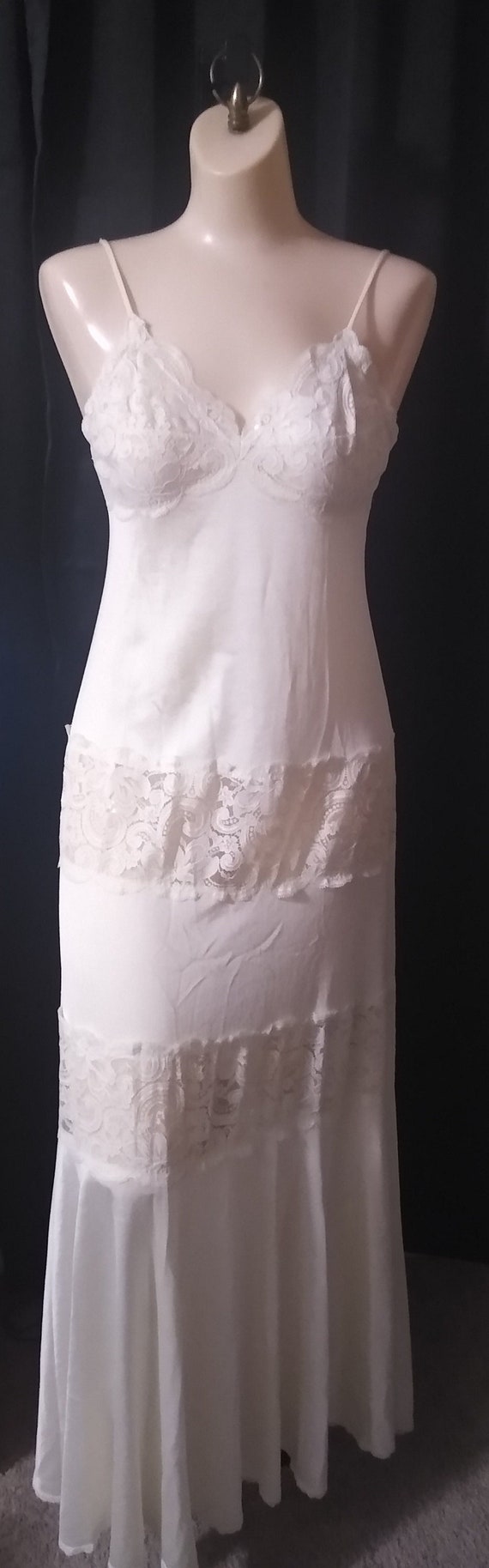 White night gown with lace cut outs