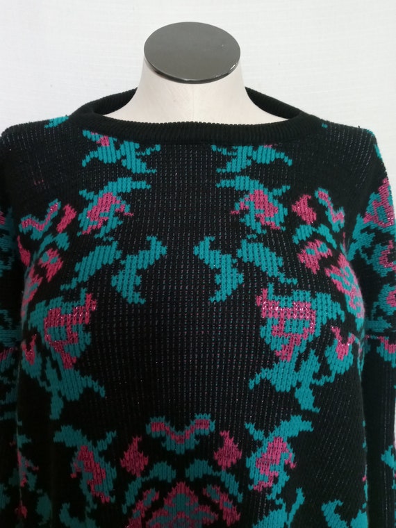 Vintage black, green and pink sweater - image 2