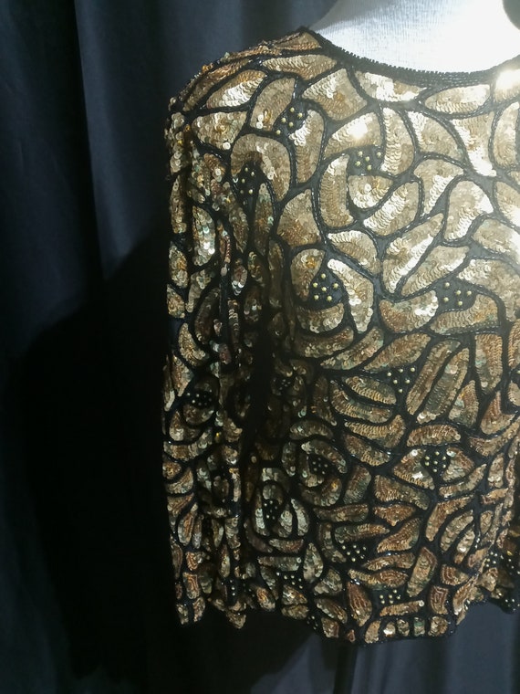 Vintage gold and black sequined long sleeve blouse - image 4