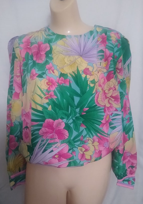 Vintage multi green, pink and purple tropical pri… - image 3