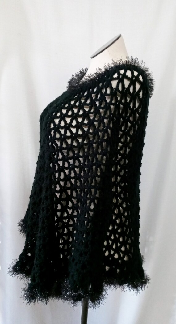 Vintage black shawl with metallic trim - image 7