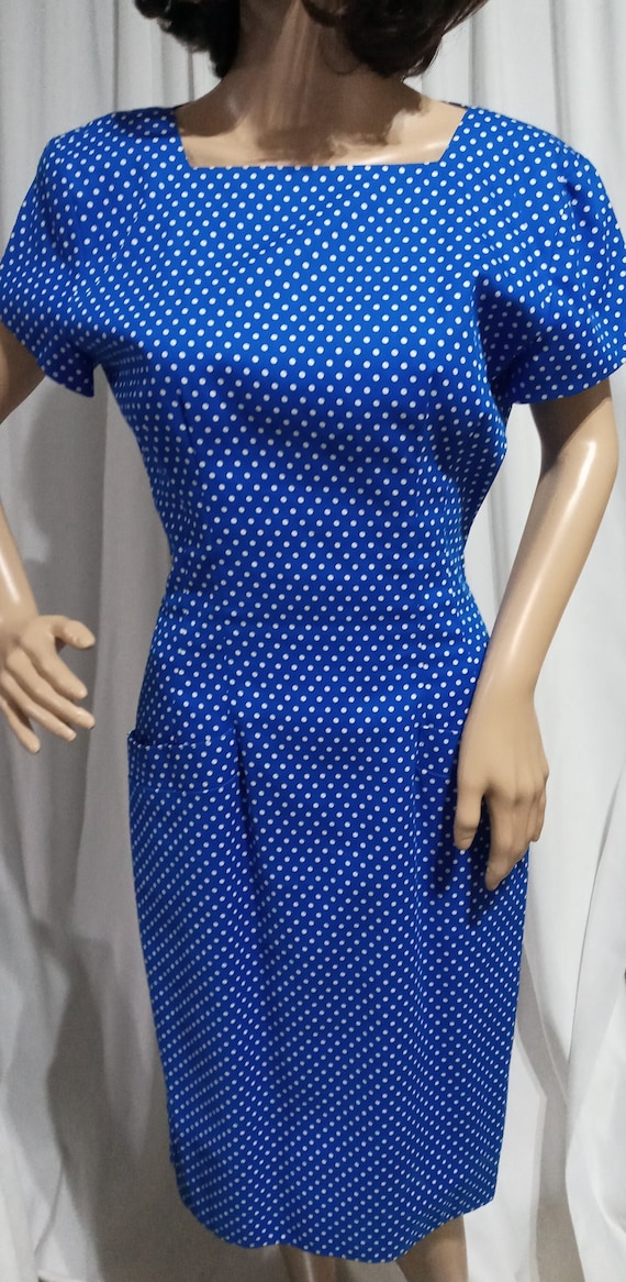 Vintage blue and white polka dot 50s style dress