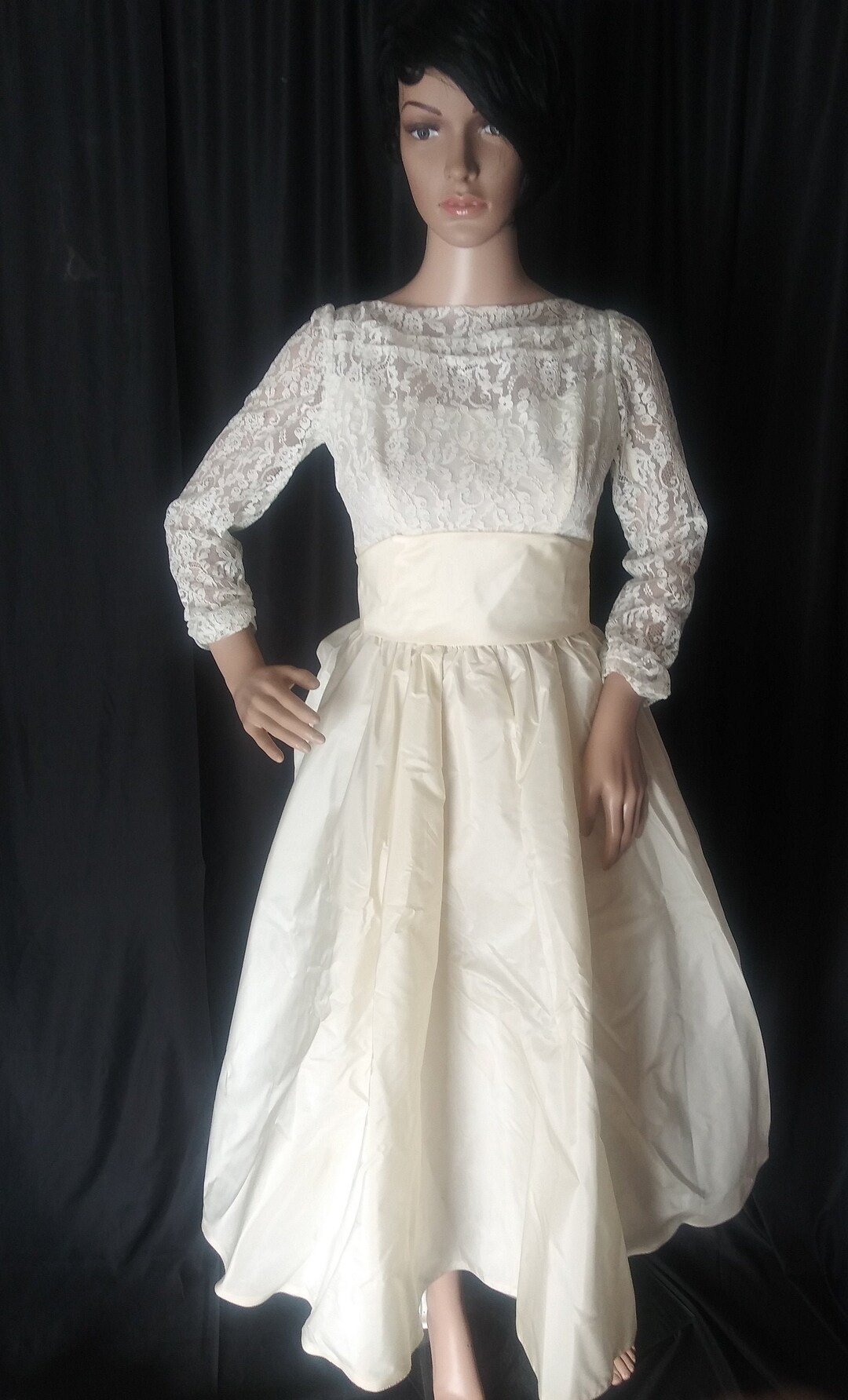 chinese dress ladies 60s Satin and Lace Wedding Gown  Better Dresses Vintage