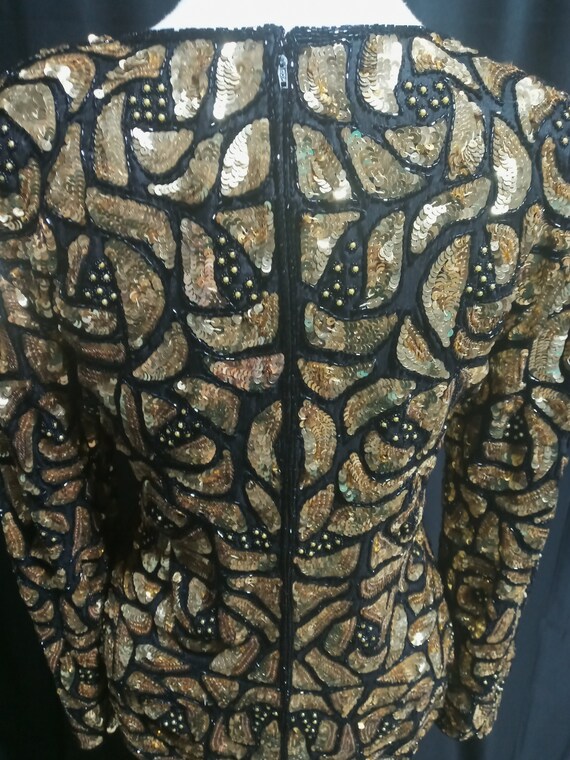 Vintage gold and black sequined long sleeve blouse - image 7