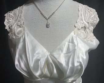 Vintage white satin shine wedding gown