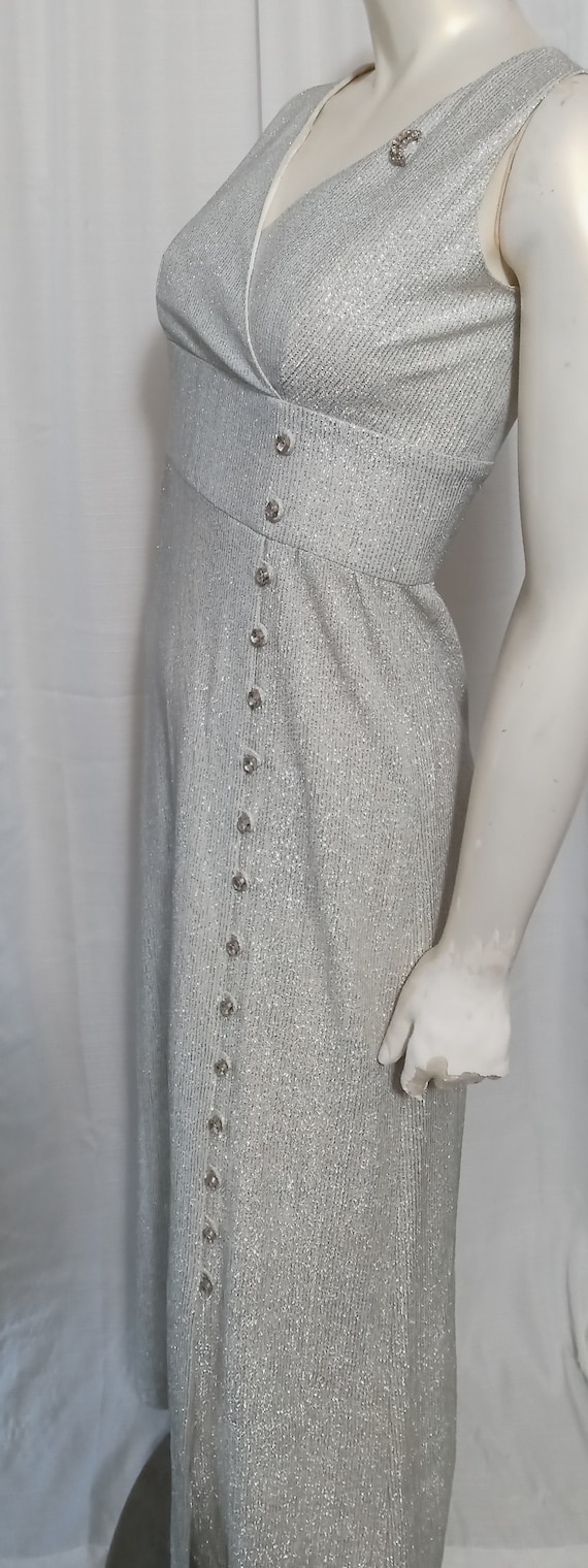 Vintage silver lame' gown with rhinestone buttons - image 6