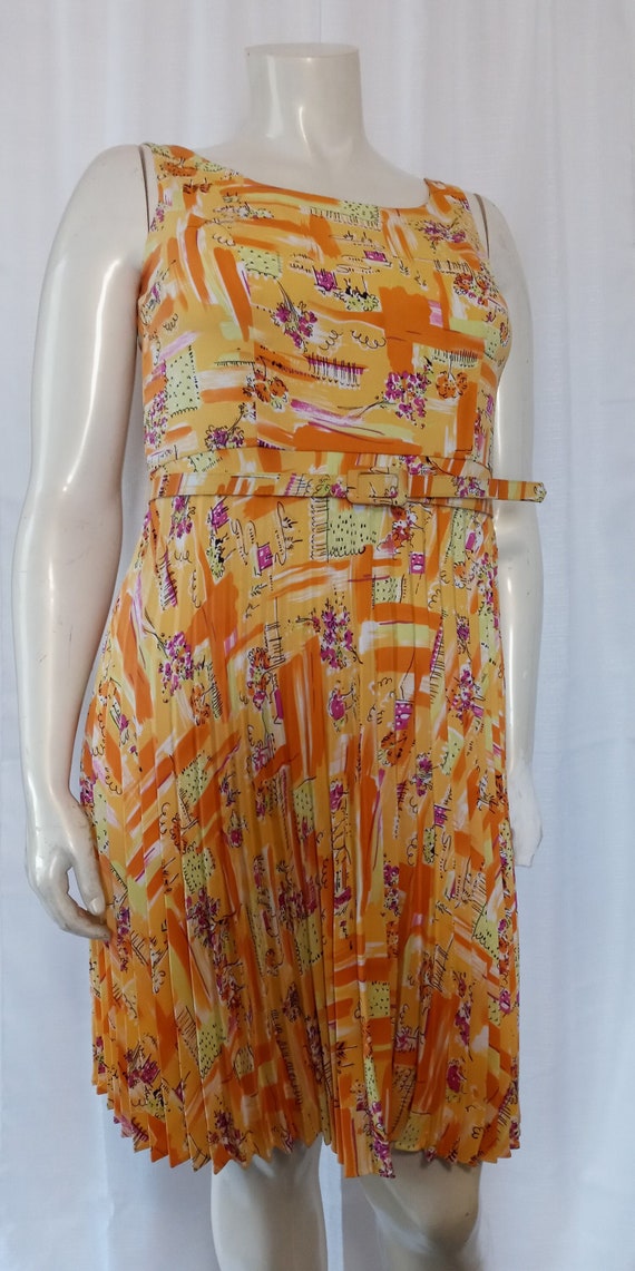 Vintage yellow and orange sleeveless dress with pl