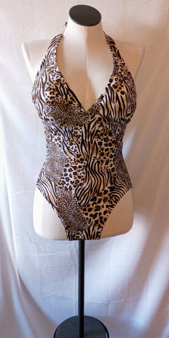 Vintage brown multi animal print swimsuit