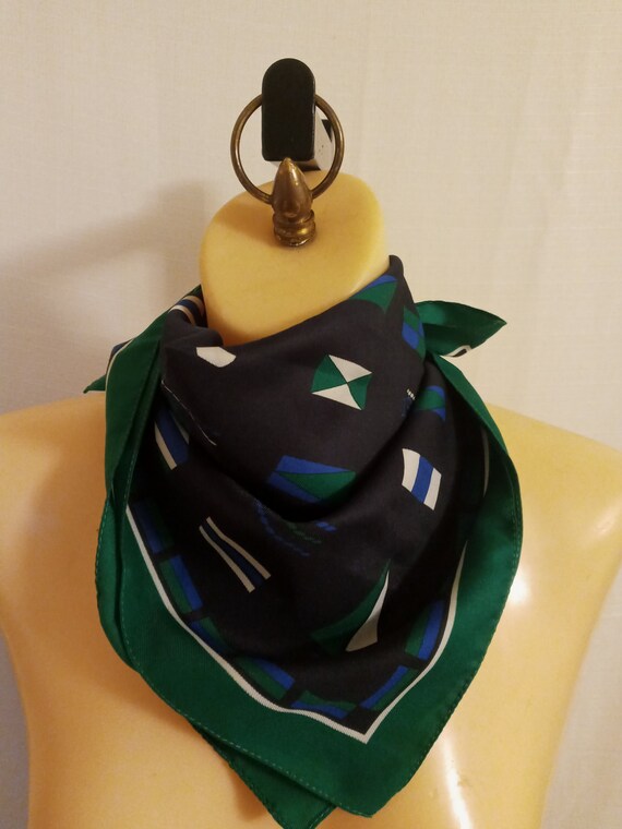 Vintage navy and green scarf - image 6