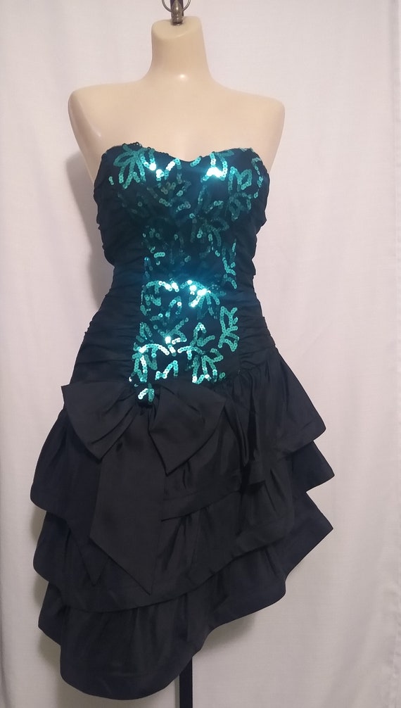 Vintage black cocktail dress with green sequins