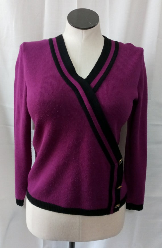 Vintage purple and black wrap style sweater