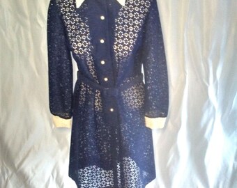 Vintage blue lace dress with white accents