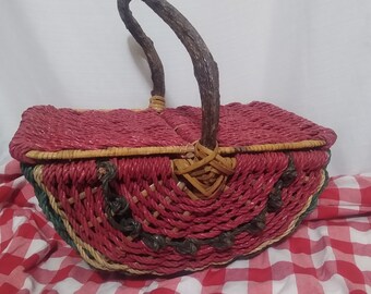 Vintage red and green picnic basket