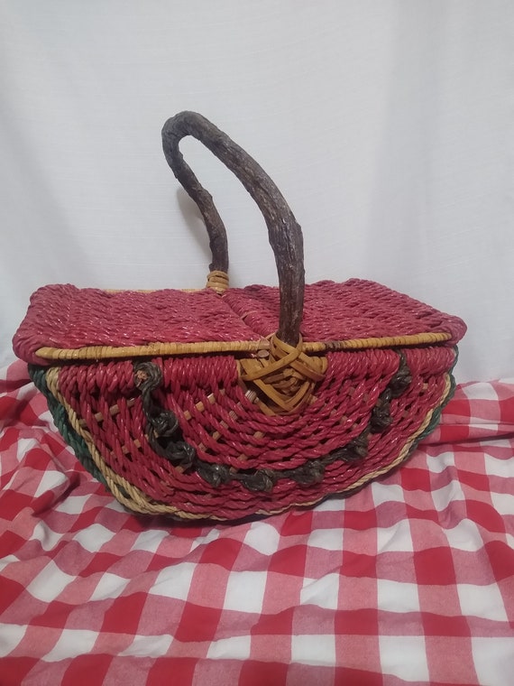 Vintage red and green picnic basket
