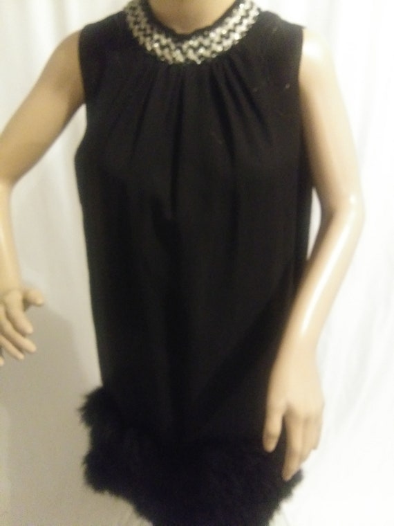 Vintage black halter dress with feathers