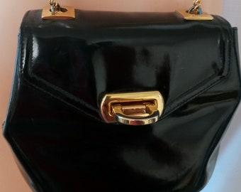 Vintage black patent leather purse with gold accents