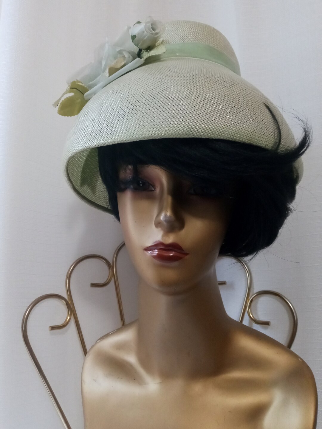 Vintage Green Floral Hat Etsy