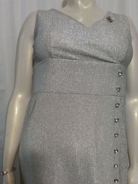 Vintage silver lame' gown with rhinestone buttons - image 1