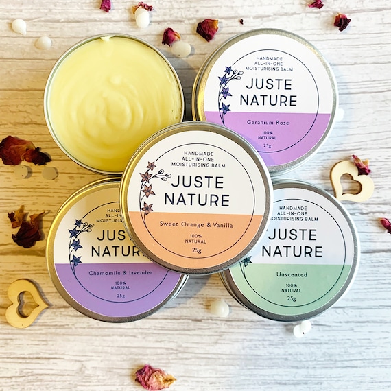 Set Of 4 All-In-One Moisturising Balms- For face, hands, body. Natural and Organic Balms Formulated for sensitive,dry/eczema prone skin.