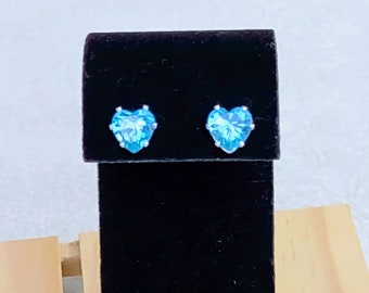 Blue Topaz Heart With Silver Plated Post Stud Earrings in Gift Box