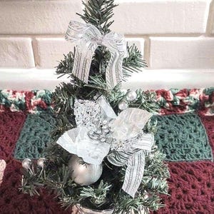 Silver Trim Christmas Tree 14&quot; With Basket Base