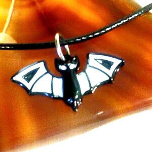 Handmade Halloween Enamel Bat Pendant Spooky 18&quot; Cord Necklace