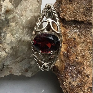 CELTIC Trinity Knot Ring RED GARNET    Facated 6X8 Stone...  .925 Sterling Silver -  Genuine Stone.
