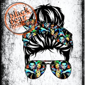 Killers Messy Bun PNG | Michael Myers PNG  | Halloween PNG | Scary Mom Life Skull | Chucky | Jason Voorhees| Halloween Digital Download