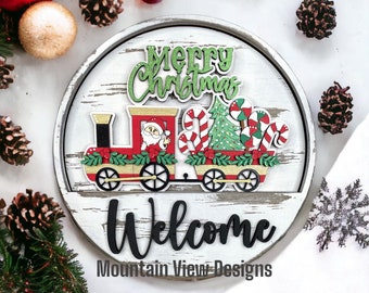 DIY Welcome Door Hanger, Wall Decor, Merry Christmas, Unfinished wood, Wood Blanks, Paint Party, Interchangeable Sign, Christmas Train