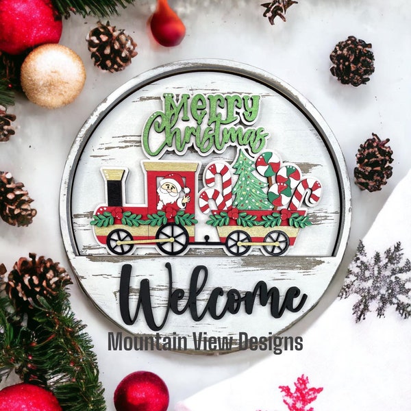 DIY Welcome Door Hanger, Wall Decor, Merry Christmas, Unfinished wood, Wood Blanks, Paint Party, Interchangeable Sign, Christmas Train