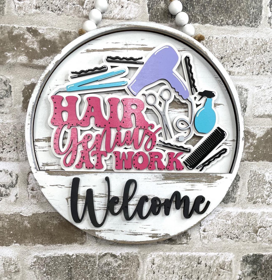 Welcome Door Hanger, Wall Decor, Hair Genius, Unfinished Wood, Wood ...