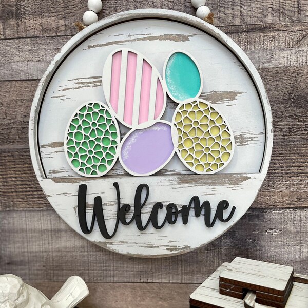 Welcome Door Hanger, Wall Decor, Easter Eggs, Unfinished wood, Blanks, Paint Party, Interchangeable, DIY