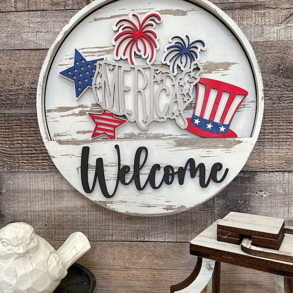 Welcome Door Hanger,Wall Decor,America,Unfinished, wood Blanks,Paint Party,Interchangeable,DIY