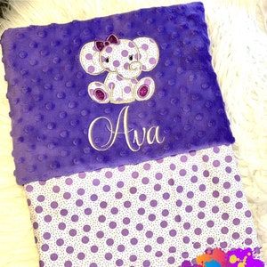 Chica bebé manta / niña elefante bebé manta / manta personalizada / manta bebé minky / manta bordada