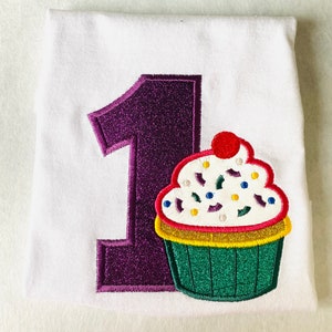 1st birthday with cupcake shirt