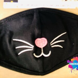 Embroidered Cat Mask|Meow Cute Whisker fashion mask| Reusable Washable 2 layer Face Mask| Halloween Face Mask| Christmas Gift
