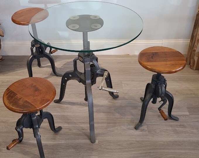 Metal Crank Bar Table With Four Stools Etsy