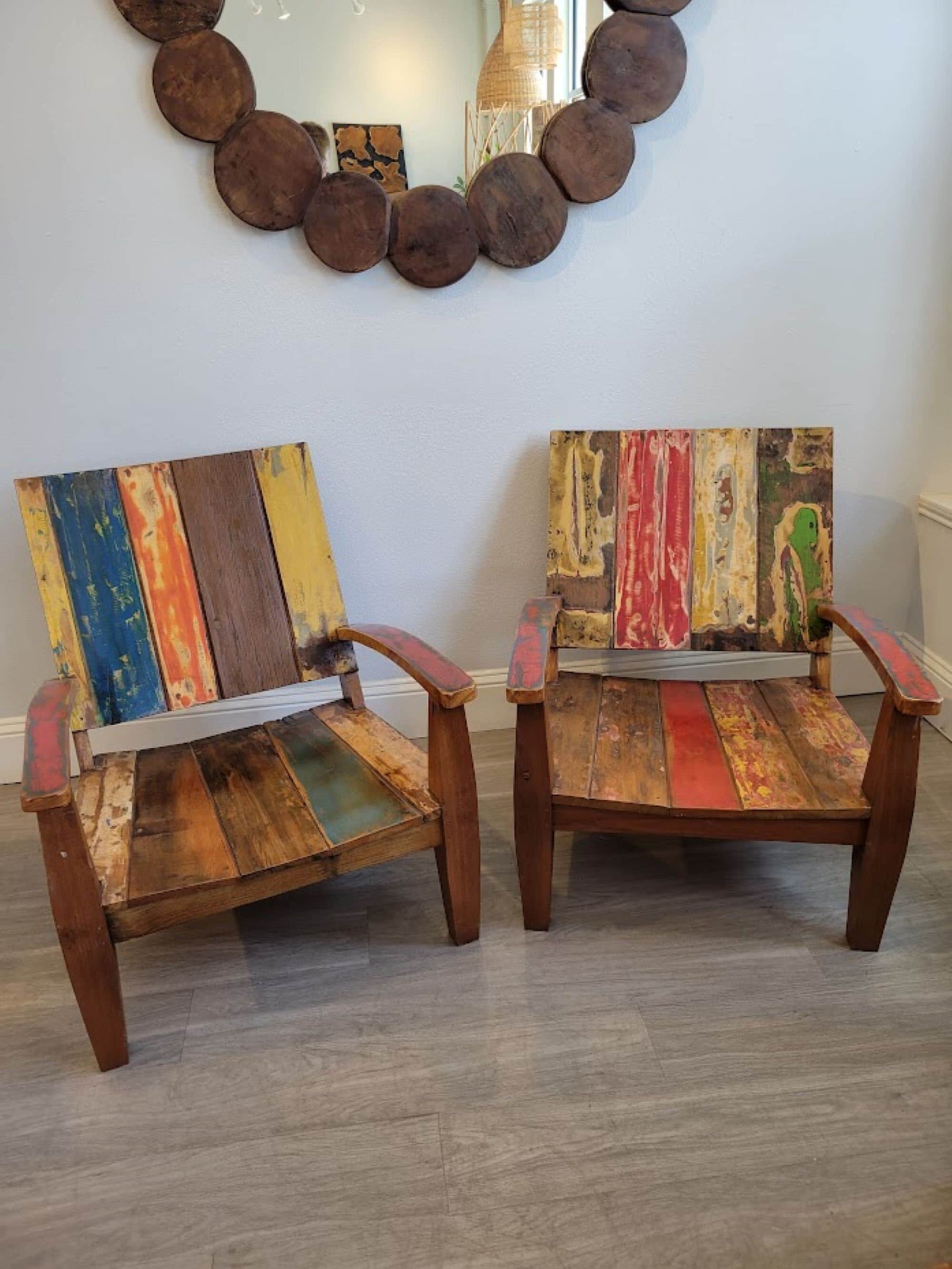 Teak Boat Wood Chairs Set of 2 Etsy