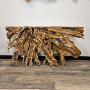 5 ft Carved Teak Root Console Table