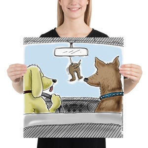 Dog Gone Funny Dog Lovers-poster, twee honden cruisen met hun hondenkontluchtverfrisser. Geweldig cadeau voor alle dierenliefhebbers!