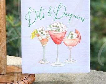 Watercolor Daiquiri Tea Towel: Preppy Mahjong Kitchen Decor