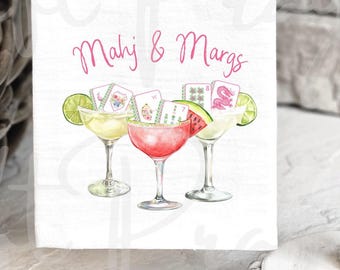 Mahjong Kitchen Towel: Watercolor Margarita & Coquette Tile Design